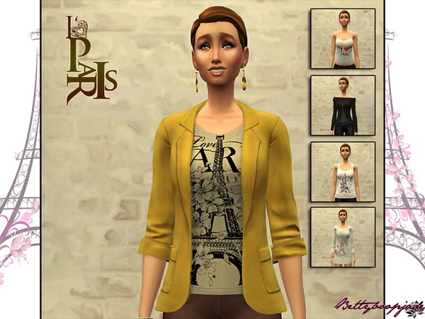 Sims 4 — I love Paris by Bettyboopjade — Set of Womens Clothing print Paris. Personnal Tumblr : bettyboopjade.tumblr.com