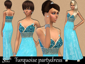 Sims 4 — Turquoise PartyDress by SegerSims — A Turquoise PartyDress with satin and sparkling parts A Standalone A lovely