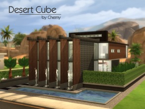 Sims 4 — Desert Cube by chemy — This modern desert home offers a courtyard with gardens, lounging, a bar, chess and a