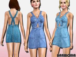 Sims 3 — Cutout Bodice Denim Mini Dress by Harmonia — '70s-inspired denim with this mini dress. Perfect for summer, it