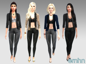 Sims 4 — Chic Chick Set by ernhn — Chic Chick Set Including: *Bustier Top with Blazer *Mid Waisted Skinny Leather Pant