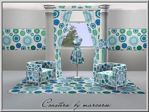 Sims 3 — Coasters_marcorse by marcorse — Geometric pattern: floral coasters in blue green and white