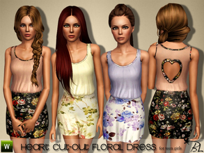 Sims 3 — Teen Heart Cut-Out Floral Dress by Black_Lily — Heart Cut-Out Floral Dress for teen girls Everyday/Formal Mesh