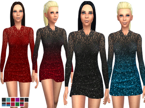 Sims 4 — Sequined and Laced Dress by Weeky — Sequined and laced dress with long sleeves. Comes with darker and bright