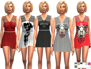 Sims 4 — Rocker Dress by Weeky — Rocker dress with print details and belt. Many colors included. Fashionable, elegant and