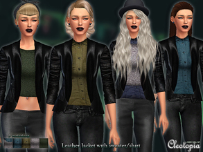 Sims 4 — Set27- Cropped Leather Jacket with sweater/shirt by Cleotopia — A rebellious, edgy but stylish look. These
