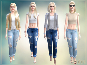 Sims 4 — Easy Casual Trend Set by ernhn — Easy Casual Trend Set Including: *Basic Tee With Cardigan *Cropped Knitwear
