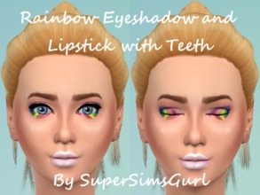 Sims 4 — Rainbow Eyeshadow and Lips with Teeth Makeup Set by SuperSimsGurl — Both items only come in one color. Perfect