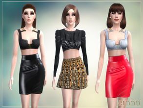 Sims 4 — Party Looks Set by ernhn — Party Looks Set Including: *Denim Bustier With Gold Details *High Waisted Leather