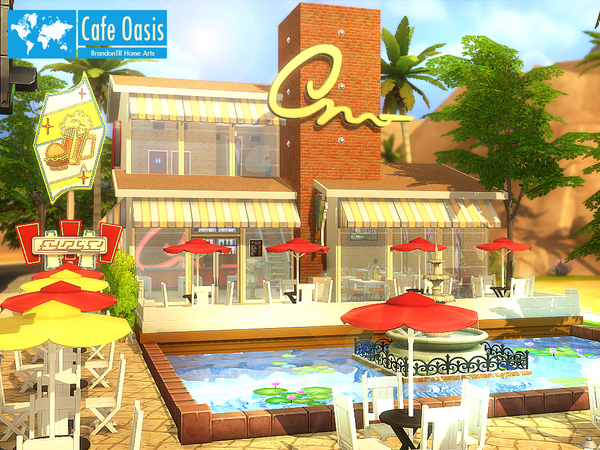 Sims 4 — Cafe Oasis by brandontr — Cafe Oasis is a warm cafe for your sims. I heard, Cafe Oasis is very popular in Oasis
