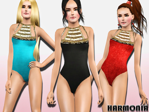 Sims 3 — Embroidered One-Piece Swimsuit by Harmonia — 3 Variations. 