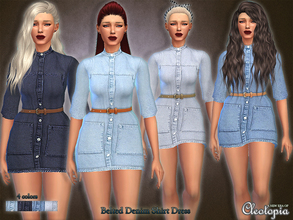 Sims 4 — Set28- Belted Denim Shirt Dress by Cleotopia — Cute denim casual dress with a belt to give your sim that