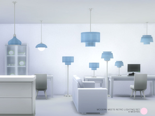 Sims 4 — Modern Meets Retro Lighting Set by DOT — Modern Meets Retro Lighting Set. 8 Modern and Retro Chrome Metal and