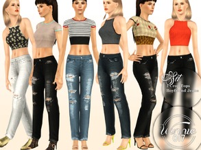 Sims 3 — Crop Tops & Boyfriend Jeans by winnie017 — A set consisting of 2 crop tops (neckholder, short sleeved