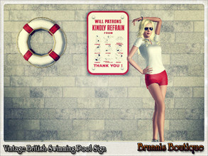 Sims 3 — Vintage British Pool Sign by Brunnis-2 — British swimming pool sign asking patrons to refrain from running,
