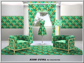 Sims 3 — Kiss Curl_marcorse by marcorse — Geometric pattern: stylised 'kiss curls' in a diagonal design in green, orange