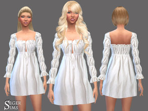 Sims 4 — White Cotton Dress by SegerSims — A white dress with some puffy sleves A lovely dress for any occasion, like -