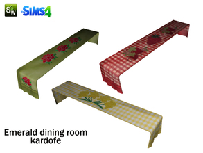 Sims 4 — kardofe_Emerald dining room _Tablecloth by kardofe — Table runner rustic-style set with upholstered chairs