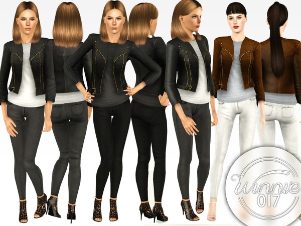 Sims 3 — Biker Jacket & Skinny Pants - Set by winnie017 — Leather Biker Jacket & Skinny Low Rise
