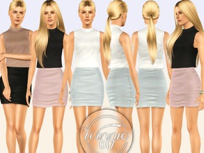 Sims 3 — Set 14 - Crop Top & Skirt by winnie017 — Set consisting of a high neck crop top and a high waisted mini