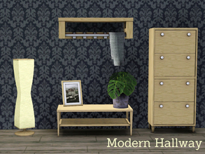 Sims 3 — Modern Hallway by Angela — Modern Hallway, a maple wood hallway containing the following items, Picture, plant,