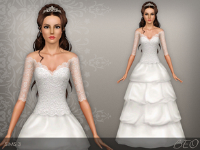 Sims 3 — Wedding dress 37 by BEO — Lush wedding dress with a deep neckline presented in 1 variants. Recolorable 4 canals.