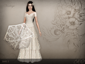 Sims 3 — Vintage Wedding Dress 38 by BEO — Lace wedding dress in vintage style. Presented in 1 variant. Recolorable.