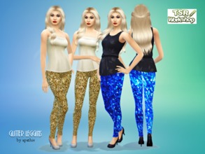 Sims 4 — Glitter Leggings  by Apathie2 — ~ Available for females ~ Recolors - gold &amp; blue