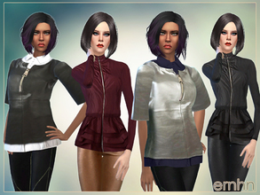 Sims 4 — Female Outerwear Set by ernhn — Female Outerwear Set Including: *Leather Sweater With Shirts *Ruffled Polyester