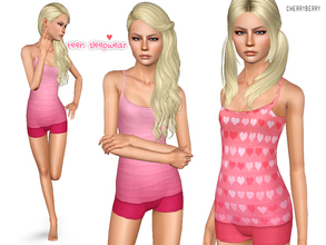 Sims 3 — Pink dreams by CherryBerrySim — Pink girly sleepwear for teen girls to wear.Outfit consists of textured tank top