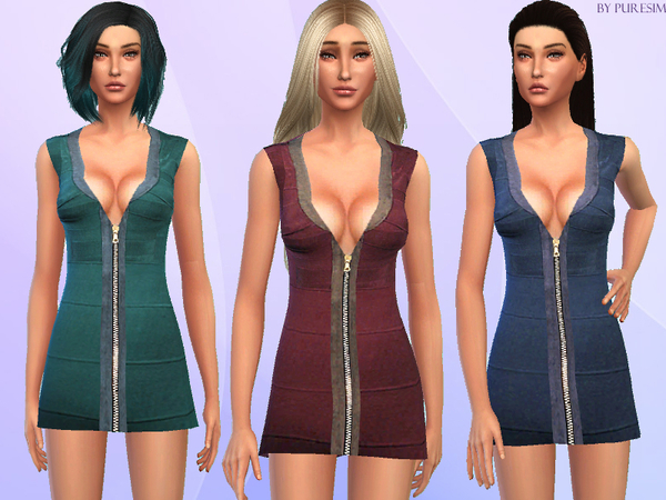 Sims 4 — Low Cut Dress by Puresim — A lovely low cut dress in 3 colors! Standalone item with three swatches. Hope you