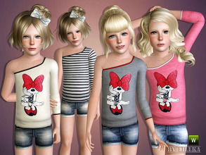 Sims 3 — Minnie One Shoulder Shirt/Shorts - Outfit by lillka — Minnie One Shoulder Shirt with Denim Shorts - Outfit