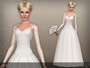 Sims 3 — Wedding dress 39 by BEO — Wedding dress presented in 1 variant. Lace top with deep low-neck, long sleeves and a