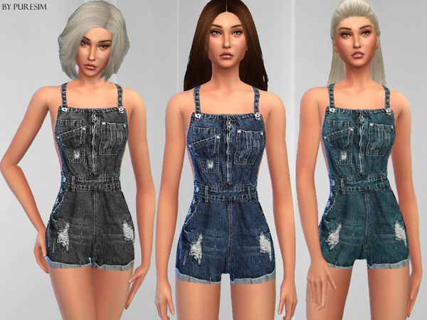 Sims 4 — Denim Romper by Puresim — A lovely casual denim romper. Comes in 3 colors. Standalone item with 3 swatches. Hope