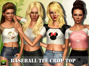 Sims 3 — Teen Baseball Tee Crop Top by Black_Lily — Baseball Tee Crop Top for teen girls Everyday/Sleepwear/Athletic Mesh