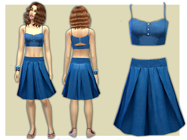 Sims 4 — Denim Co-ord Skirt and Top Set by shanellesims — Set includes Denim midi skirt in 5 colours new mesh Denim