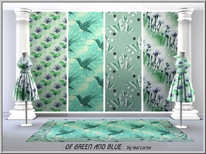 Sims 3 — Of Green and Blue_marcorse by marcorse — Four collected patterns in shades of green/blue. Sunbirds/Butterfly