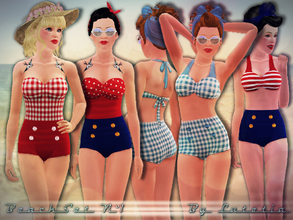 Sims 3 — Beach Set No 1 by Lutetia — This set contains a vintage inspired bikini and swimsuit ~ Works for female teens