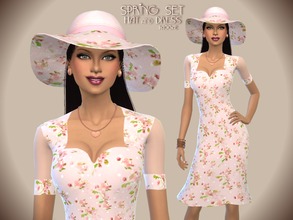 Sims 4 — SpringSet by Paogae — A romantic dress+hat set: delicate pink floral pattern perfect for Springtime Categories: