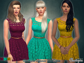 Sims 4 — Set37- Sleeveless Belted Lace Dress  by Cleotopia — This cute little dress comes in three fresh and nowadays