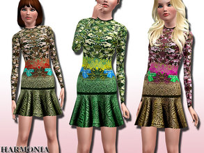 Sims 3 — Feminine Ruffle Hem Knit Dress by Harmonia — Custom Mesh By Harmonia 3 colors.