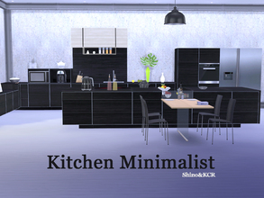 Sims 4 — Kitchen Minimalist  by ShinoKCR — Minimalist designed Kitchen with black shiny wood (or light grey) and chrome