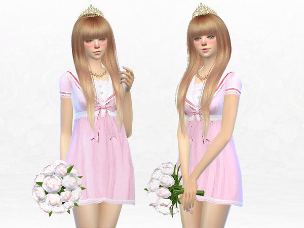 Sims 4 — Lolita Pink Bowknot Princess Dress by SakuraPhan — Standalone item (not replacement) Custom Thumbnails Location
