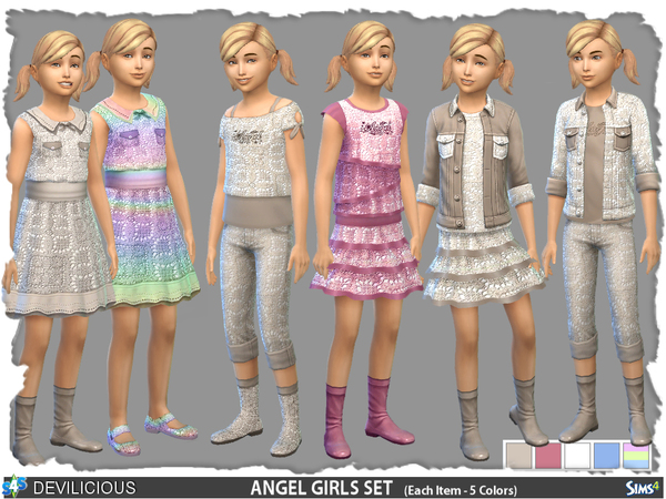 Sims 4 — Angel Girls Set Mix and Match by Devilicious — Kids set with croshed parts and Angel application to mix and