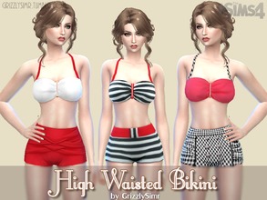 Sims 4 — High Waisted Bikini by GrizzlySimr — Show off your sims' curves in a high-waisted style bikini. 