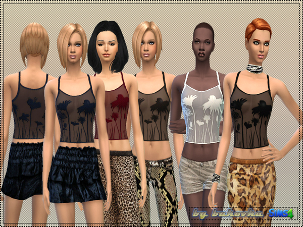 Sims 4 — Tank Floral Silhouette by bukovka — Exquisite Transparent top with silhouettes of flowers. Install a separate