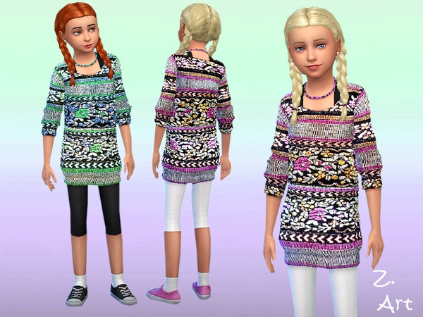 Sims 4 — Long Sweater by Zuckerschnute20 — Modern girls like this sweater dress with or without leggings :D 2 colors