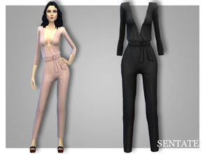 Sims 4 — Emily Jumpsuit by Sentate — A sexy, slim fitting jumpsuit with a plunging neckline and tie fastening. Comes in 8