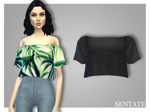 Sims 4 — Daphne Crop Top by Sentate — A flowy crop top with bardot neckline to reveal the shoulders, perfect for summer!