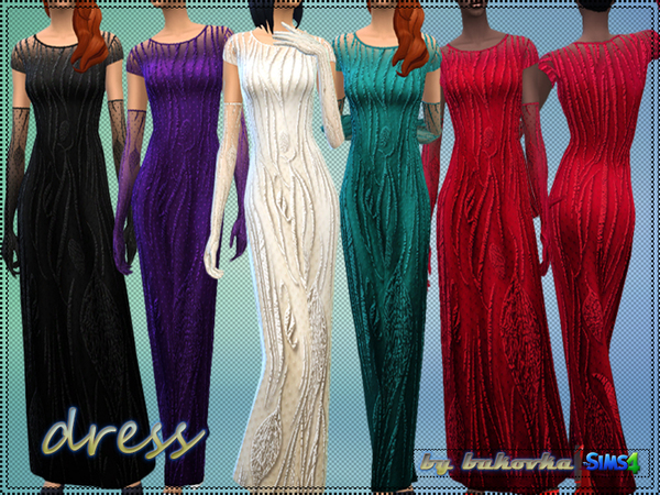 Sims 4 — Dress Leaves by bukovka — Elegant dresses for women. Decorated with floral pattern. Install a separate slot,
